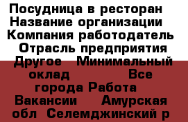 Посудница в ресторан › Название организации ­ Компания-работодатель › Отрасль предприятия ­ Другое › Минимальный оклад ­ 15 000 - Все города Работа » Вакансии   . Амурская обл.,Селемджинский р-н